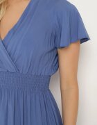  Rochie Albastră Din Bumbac Cu Elastice În Talie Cu Decolteu Tip Plic și Volănașe Lolana
