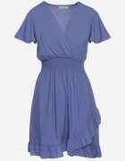  Rochie Albastră Din Bumbac Cu Elastice În Talie Cu Decolteu Tip Plic și Volănașe Lolana