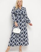  Rochie Albastră Evazată cu Decolteu Petrecut cu Curea și Elastic în Talie Bristella