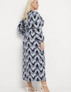  Rochie Albastră Evazată cu Decolteu Petrecut cu Curea și Elastic în Talie Bristella