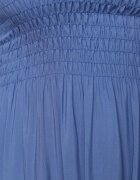  Rochie Albastră Evazată din Bumbac cu Elastic în Talie cu Bretele Gelfea