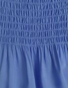  Rochie Albastră Evazată din Bumbac cu Elastic în Talie cu Bretele Gelfea