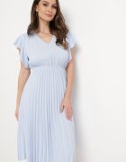  Rochie Albastru deschis Evazată Midi cu tiv plisat Sabara