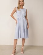  Rochie Albastru Deschis Evazată Midi Plisată cu Cordon din Material Varethia