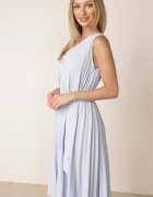  Rochie Albastru Deschis Evazată Midi Plisată cu Cordon din Material Varethia