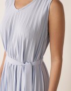  Rochie Albastru Deschis Evazată Midi Plisată cu Cordon din Material Varethia