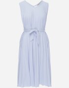  Rochie Albastru Deschis Evazată Midi Plisată cu Cordon din Material Varethia