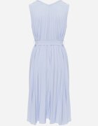  Rochie Albastru Deschis Evazată Midi Plisată cu Cordon din Material Varethia