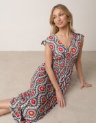  Rochie Albastru-Roșie Cloche Maxi cu elastic în talie Branna