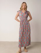  Rochie Albastru-Roșie Cloche Maxi cu elastic în talie Branna