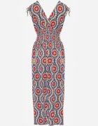  Rochie Albastru-Roșie Cloche Maxi cu elastic în talie Branna