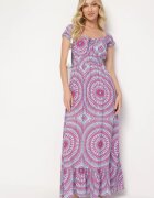  Rochie Albastru-Roz Viscoză cu croi evazat cu legătură la decolteu și elastic în talie Wicia