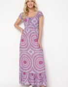  Rochie Albastru-Roz Viscoză cu croi evazat cu legătură la decolteu și elastic în talie Wicia