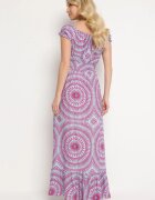  Rochie Albastru-Roz Viscoză cu croi evazat cu legătură la decolteu și elastic în talie Wicia