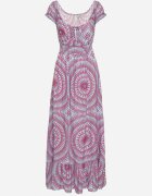  Rochie Albastru-Roz Viscoză cu croi evazat cu legătură la decolteu și elastic în talie Wicia