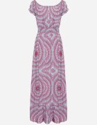  Rochie Albastru-Roz Viscoză cu croi evazat cu legătură la decolteu și elastic în talie Wicia