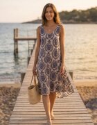  Rochie bej-bleumarin cloș din bumbac fără mâneci Horrilla