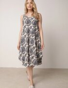  Rochie bej-bleumarin cloș din bumbac fără mâneci Horrilla