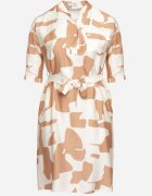  Rochie Bej cu Viscoză cu Model Abstract cu Centură Legată Ilanilia