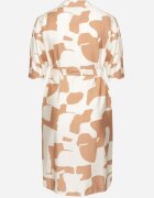  Rochie Bej cu Viscoză cu Model Abstract cu Centură Legată Ilanilia