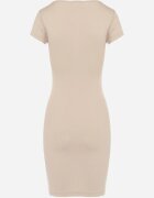  Rochie Bej de Bumbac Mini cu Decolteu Decorativ Grandria