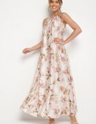  Rochie Bej Satin cu flori Fenaresia