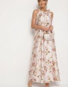  Rochie Bej Satin cu flori Fenaresia