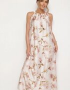  Rochie Bej Satin cu flori Fenaresia