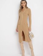 Rochie Bej Tricotată cu Nasturi Gricrana