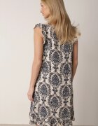  Rochie bleumarin-bej din bumbac în stil Boho cu bretele și volan Zaelle