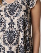  Rochie bleumarin-bej din bumbac în stil Boho cu bretele și volan Zaelle