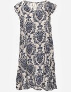  Rochie bleumarin-bej din bumbac în stil Boho cu bretele și volan Zaelle