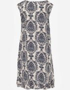  Rochie bleumarin-bej din bumbac în stil Boho cu bretele și volan Zaelle