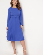  Rochie Bleumarin Midi cu fustă plisată și cordon Ondinetta