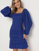  Rochie Bleumarin Mulată Mini cu drapaj și volan Derozza