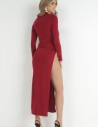  Rochie Bordeaux Mulată cu Legătură Asimetrică în Față Normi