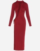  Rochie Bordeaux Mulată cu Legătură Asimetrică în Față Normi