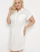  Rochie Cămașă Albă din Viscoză cu Buzunar cu Croială Dreaptă Caviella