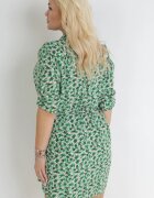 Rochie Cămașă Mini Verde cu Imprimeu Floral cu Curea din Material și Mâneci Ajustabile Isamone