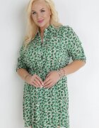  Rochie Cămașă Mini Verde cu Imprimeu Floral cu Curea din Material și Mâneci Ajustabile Isamone