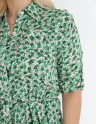  Rochie Cămașă Mini Verde cu Imprimeu Floral cu Curea din Material și Mâneci Ajustabile Isamone