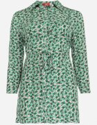  Rochie Cămașă Mini Verde cu Imprimeu Floral cu Curea din Material și Mâneci Ajustabile Isamone