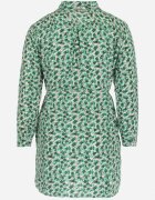  Rochie Cămașă Mini Verde cu Imprimeu Floral cu Curea din Material și Mâneci Ajustabile Isamone