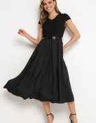  Rochie Cloș Negru cu Curea din Imitație de Piele Drinna