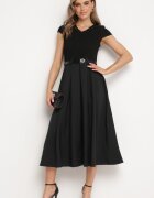  Rochie Cloș Negru cu Curea din Imitație de Piele Drinna