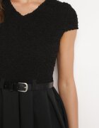  Rochie Cloș Negru cu Curea din Imitație de Piele Drinna