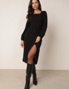  Rochie de cocktail Neagră cu croi petrecut la bază și manșete elastice Felilena
