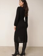  Rochie de cocktail Neagră cu croi petrecut la bază și manșete elastice Felilena