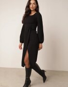  Rochie de cocktail Neagră cu croi petrecut la bază și manșete elastice Felilena