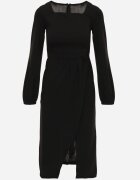  Rochie de cocktail Neagră cu croi petrecut la bază și manșete elastice Felilena
